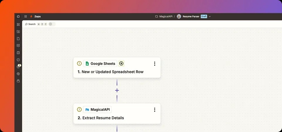 MagicalAPI and Zapier Integration Workflow Dashboard Screenshot
