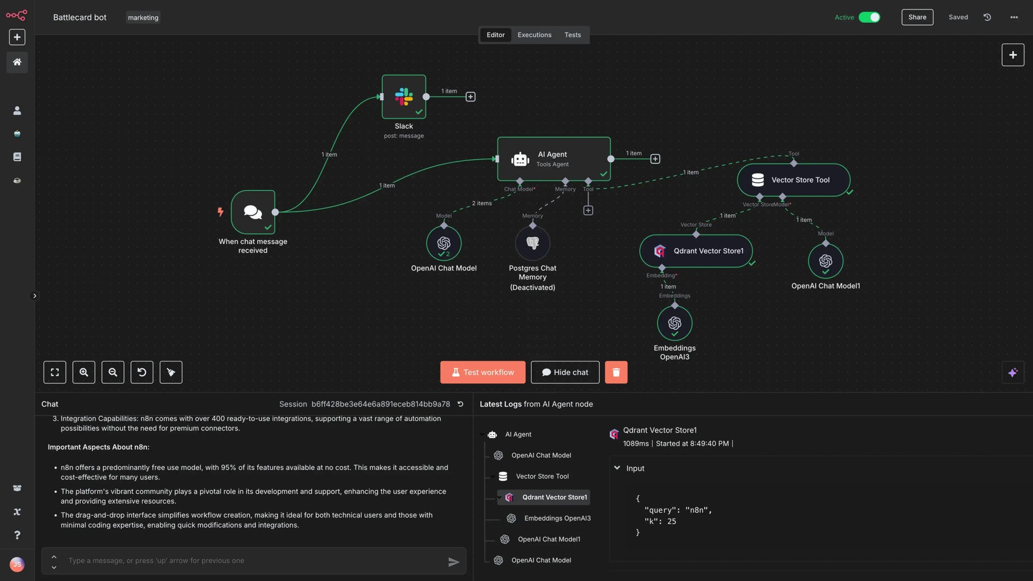 MagicalAPI and n8n Integration Workflow Dashboard Screenshot