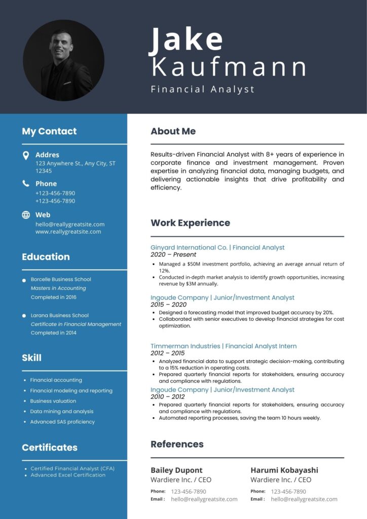 Complete Finance Resume Example for Finance Professionals