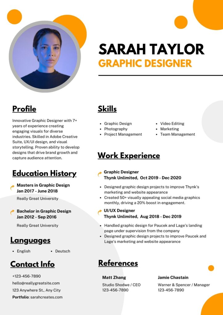 Complete Resume Example for Graphic Designer