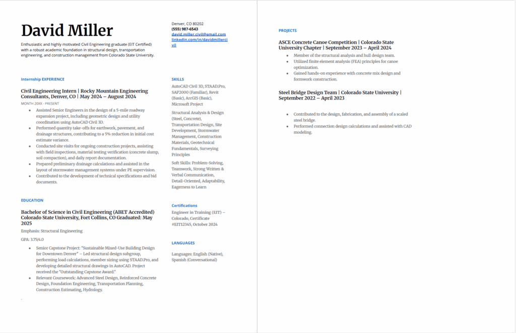 Civil engineering resume sample