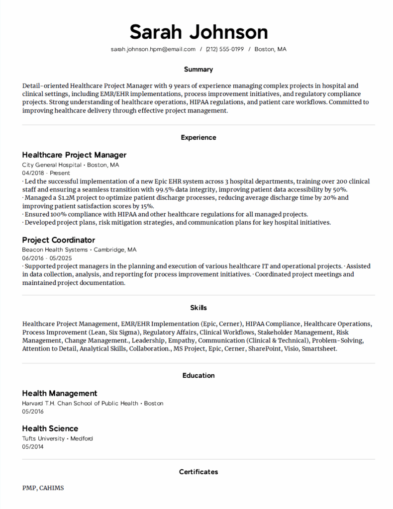 4. Healthcare Project Manager