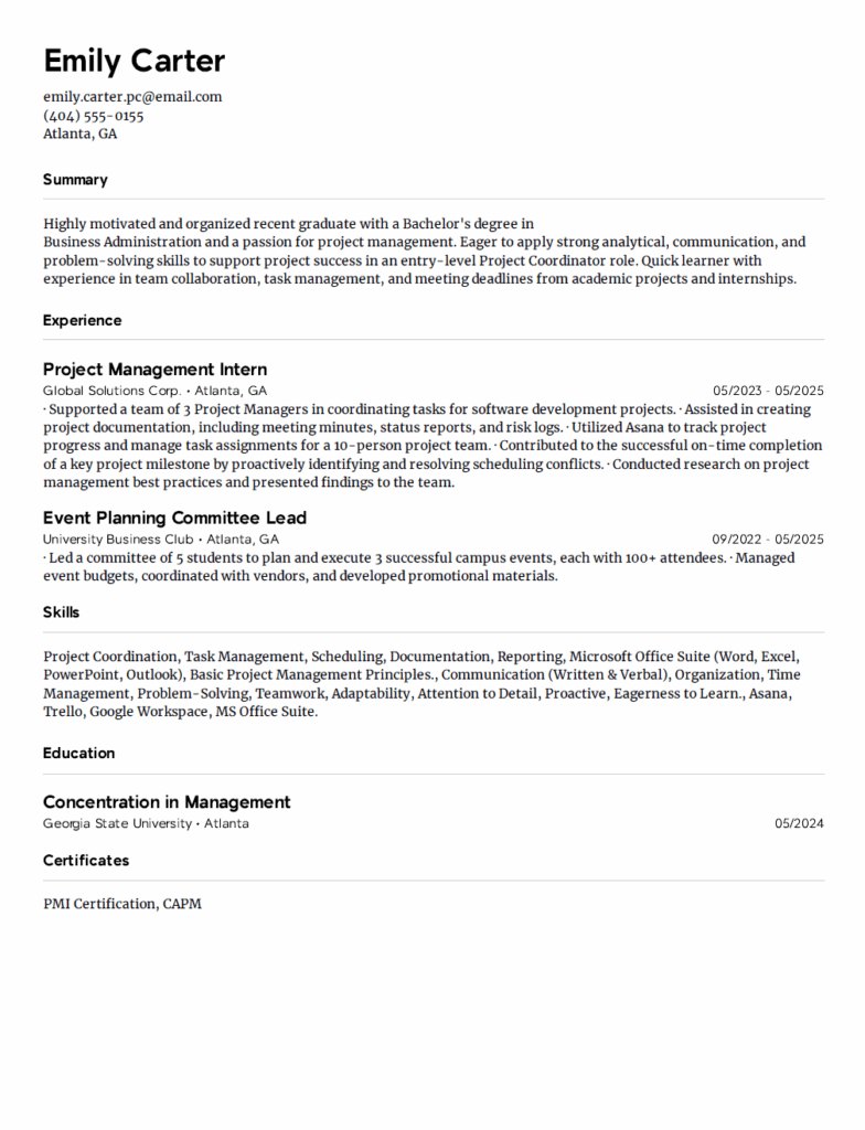 6. Entry-Level Project Coordinator (Aspiring PM)