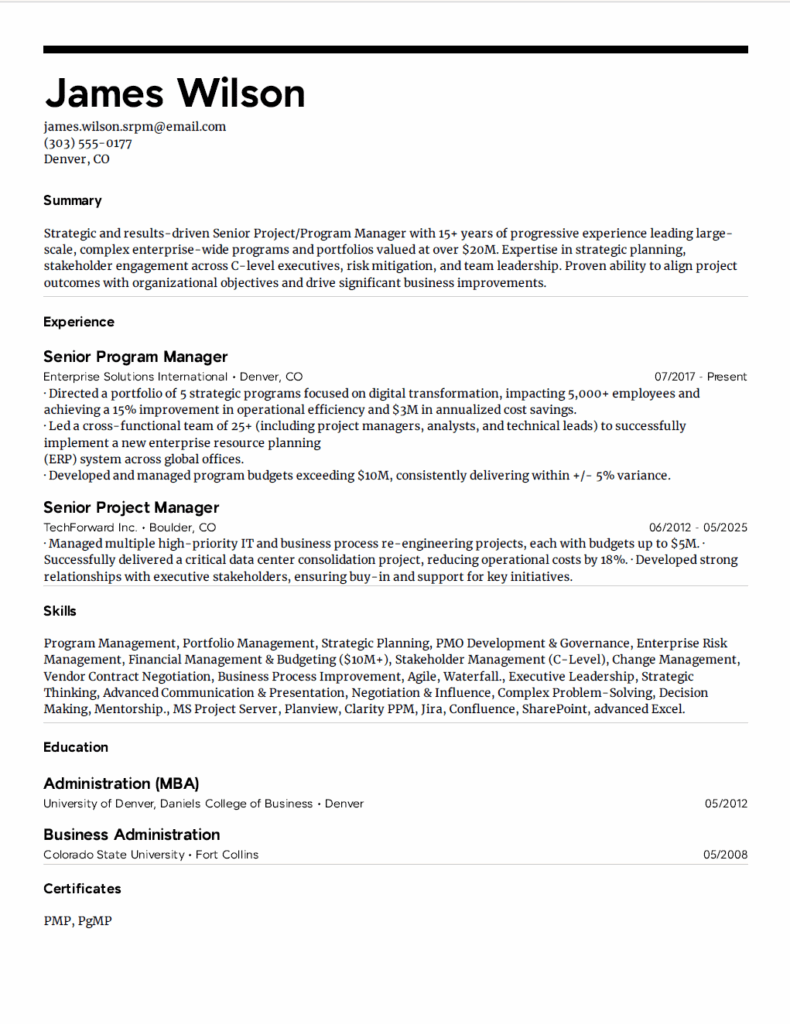 7. Senior Project Manager resume / program manager