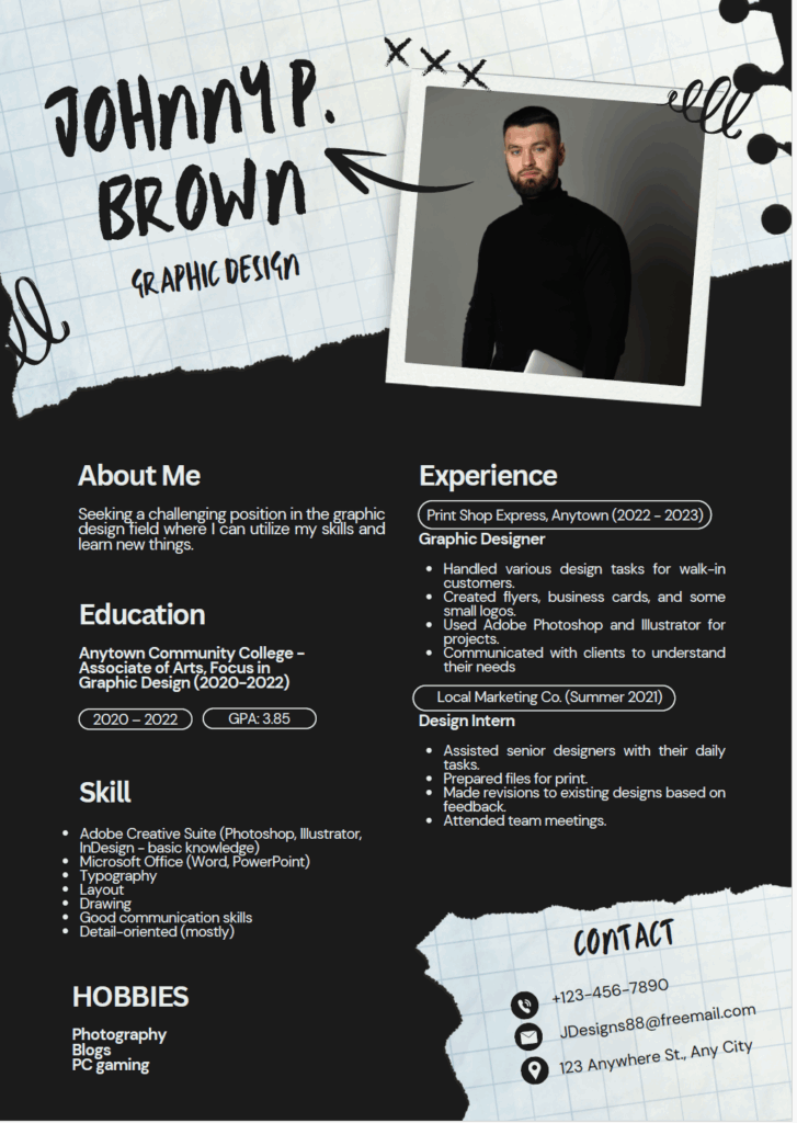 Weak sample of a graphic design resume