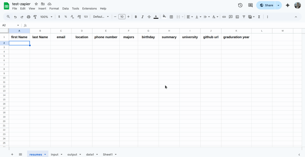 4. In the final action, “Create Spreadsheet Row