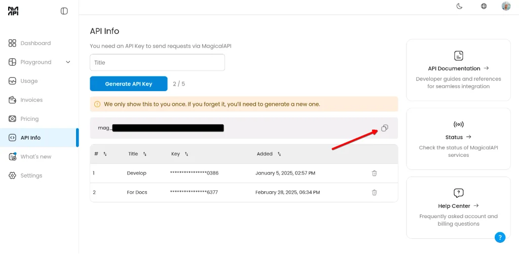 Step 5: Connect Your MagicalAPI Account
